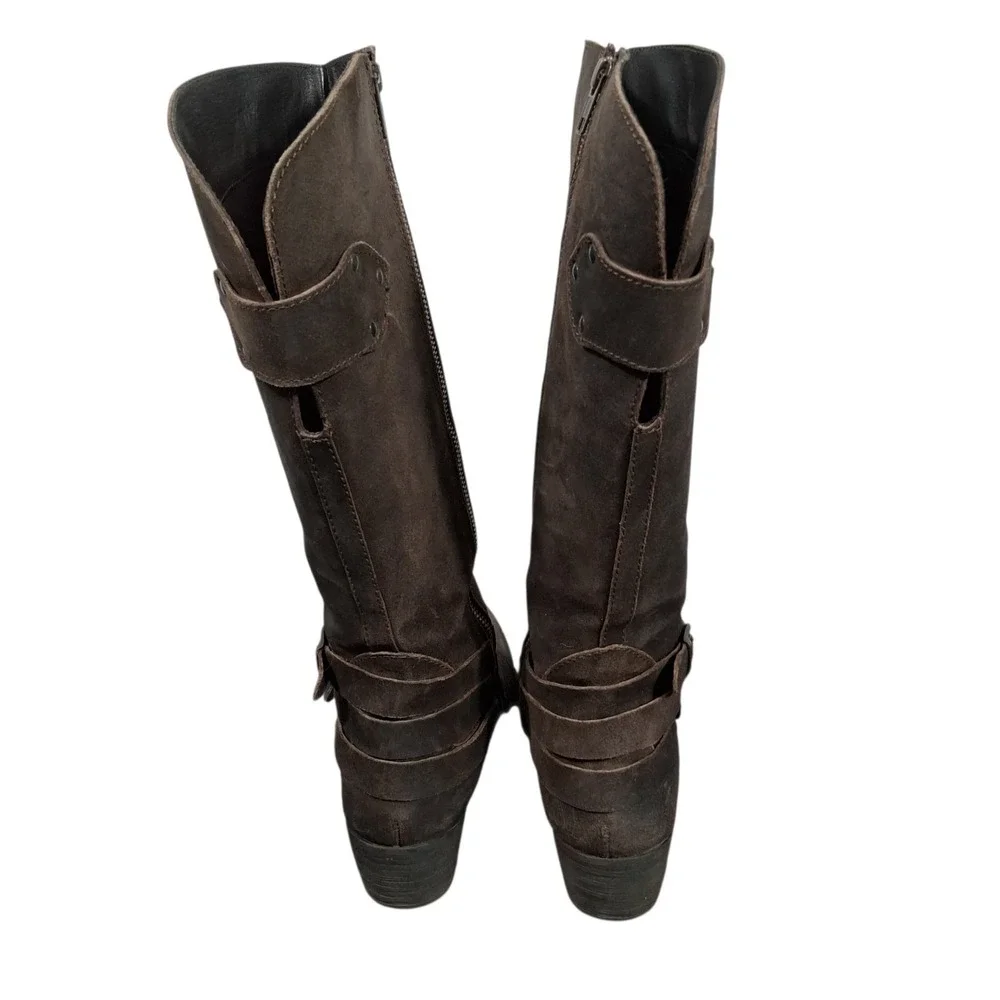 BORN Moanna Brown Suede Leather Tall Riding Boots with Buckle Women's 11 Western